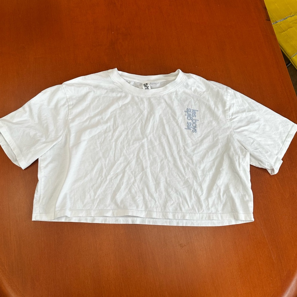 LES GIRLS LES BOYS cropped white t-shirt Large